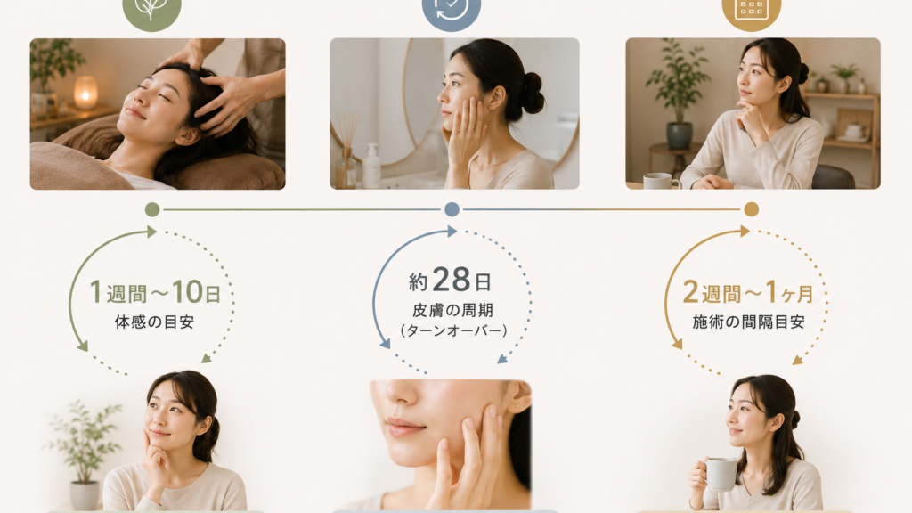 休息環境|仕事や家事を終えた人がスマートフォンなどの情報刺激から離れ、目を閉じて静かな環境でドライヘッドスパを受けている状況。頭への施術だけでなく、画面や判断から離れる時間も休息環境をつくっていると伝える内容。